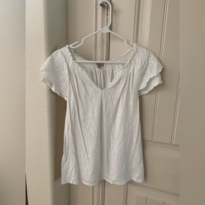 Democracy white tee with eyelet flutter sleeve Size Small